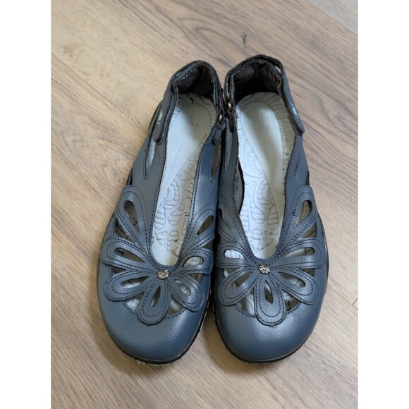 JBU sandals Mary Jane floral Vegan ankle straps blue shoes women size 7.5 M READ - Picture 9 of 14